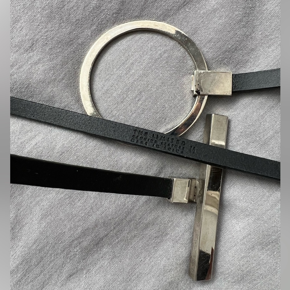 Limited Thin Leather Belt Black Silver Loop Contemporary Modern Womens M 32-34 - Picture 7 of 17